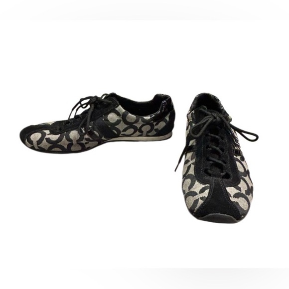 Coach "Kathleen" Black and Cream Signature Logo Sneakers Size 8.5 - Picture 13 of 16